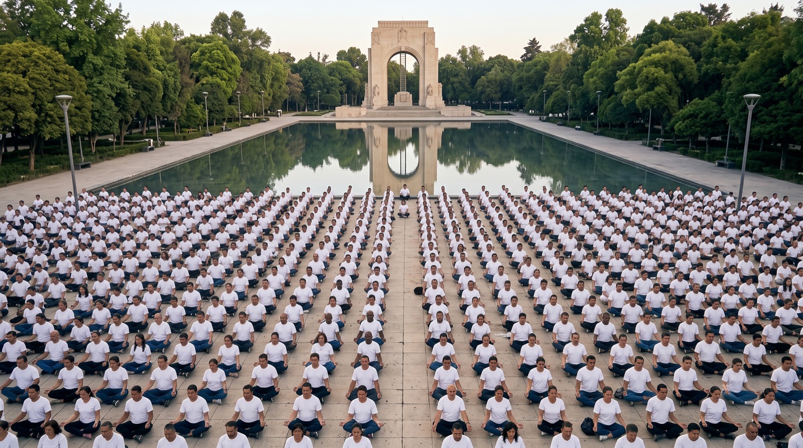 Meditación colectiva al aire libre en el Parque La Bombilla